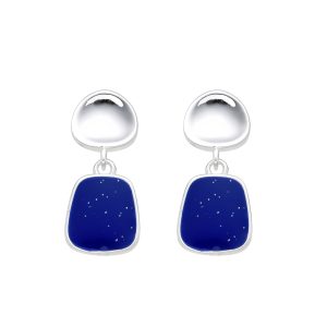 Zarcillos Esmaltado, Color Azul Plata Italiana 925 - Plata Italiana 925