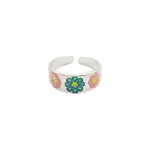 Anillo de medio dedo de flores, Plata Italiana 925