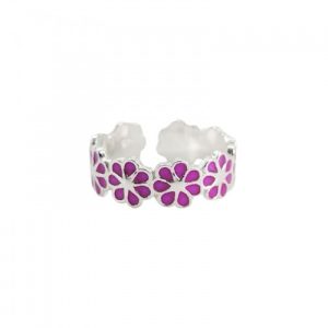 Anillo Medio Dedo de Flores Color fucsia, Plata Italiana 925