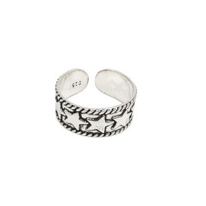 Anillo Medio Dedo Liso de Estrellas, Plata Italiana 925