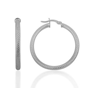 Argollas diamantadas 3.0*35mm, Plata italiana 925