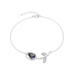 Pulsera de Cadena Forzatina con Dijes de Tulipán 17+3cms, Plata Italiana 925