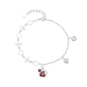 Pulsera de Corazones y Flores 17+3cms, Plata Italiana 925