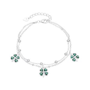 Pulsera de Tréboles  con Bolitas 3mm, 17+3cms, Plata Italiana 925