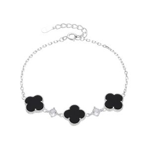 Pulsera de Flores Color negro  10mm, 17+3cms, Plata Italiana 925