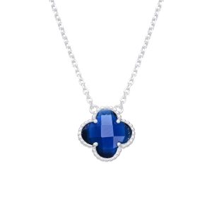 Gargantilla de  Flor Azul  45cms Plata Italiana 925 42+3cms Plata Italiana 925