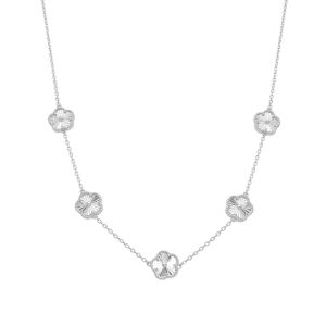 Gargantilla de Flores 11mm, 42+3cms, Plata Italiana 925