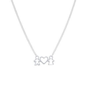 Gargantilla de Cadena Grumett con Dije de Pareja y Corazón, Plata Italiana 925 42+3cms