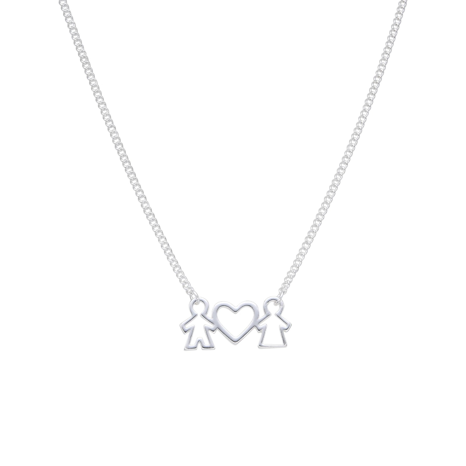 Gargantilla de Cadena Grumett con Dije de Pareja y Corazón, Plata Italiana 925 42+3cms