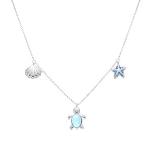 Gargantilla con Dijes Colgantes Tortuga, Plata Italiana 925 42+3cms