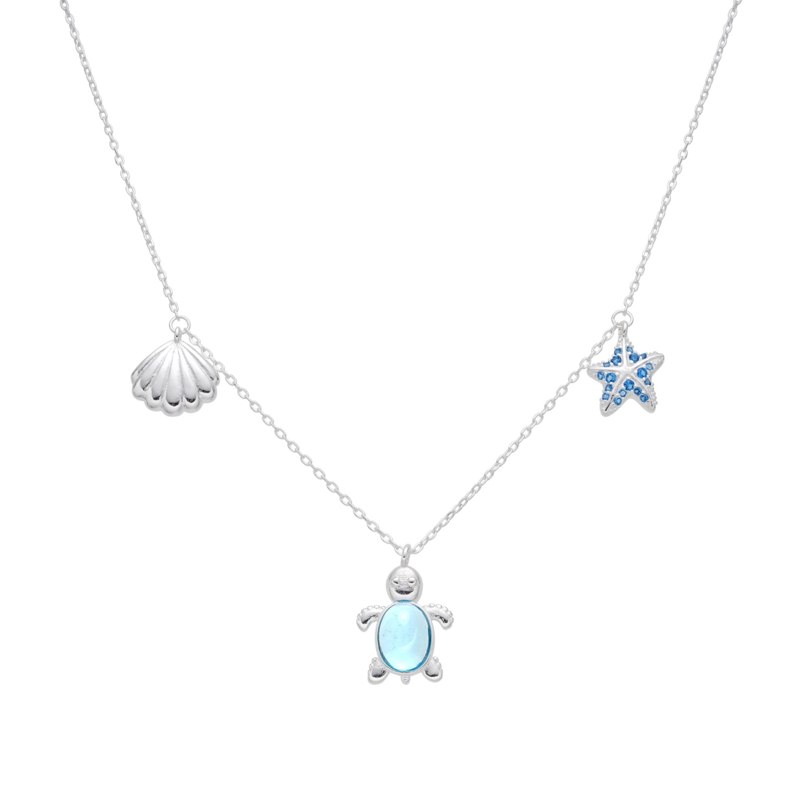 Gargantilla con Dijes Colgantes Tortuga, Plata Italiana 925 42+3cms