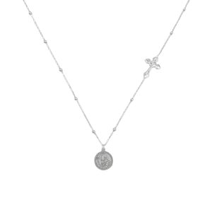 Gargantilla en Forma Rosario de San Benito 10mm y Bolitas Lisas de 2mm, Plata Italiana 925  45cms