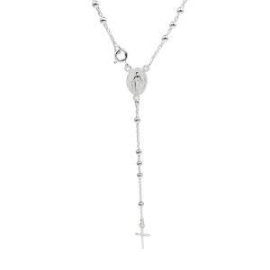 Rosario con Medalla de la Milagrosa y Bolitas de 3mm, Plata Italiana 925 50cms