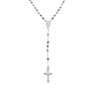 Rosario con la Medalla de la Milagrosa y Bolitas Lisas de 4mm, Plata Italiana 925 50cms