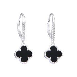 Zarcillos de Flor 10mm Colgantes .  Color Negro Plata Italiana 925