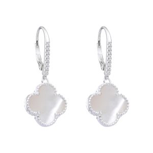 Zarcillos de Flor 13mm  Colgantes .  Color blanco Plata Italiana 925