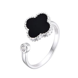 Anillo Ajustable de Flor y Puntos de Luz, Plata Italiana 925