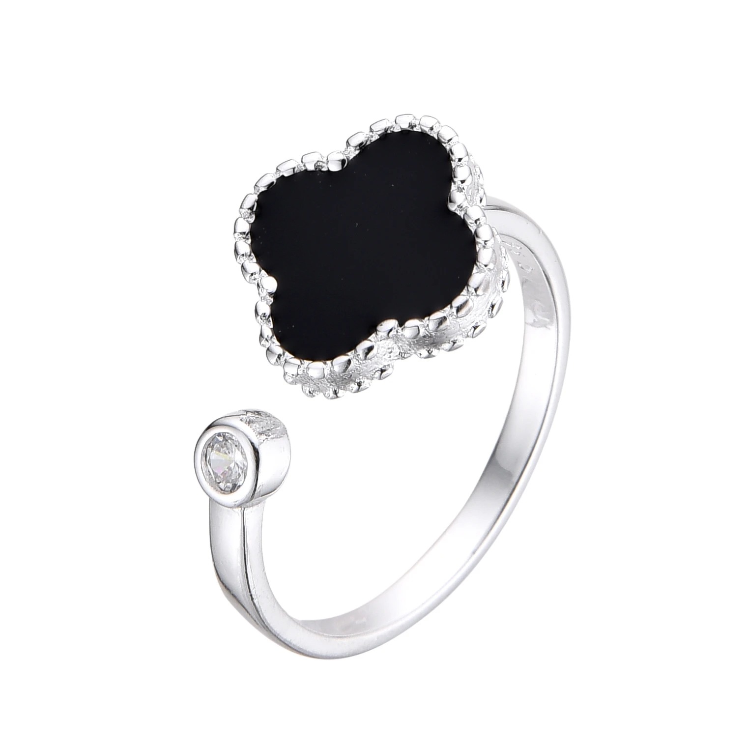 Anillo Ajustable de Flor y Puntos de Luz, Plata Italiana 925