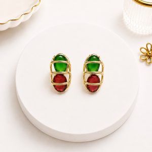 Zarcillos  de Doble Piedra  Oro laminado 18k Cierre de Omega