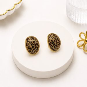 Zarcillos Ovalados Con Estampado de leopardo, Oro Laminado 18k cierre de Omega