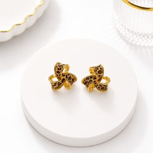 Zarcillos De Flor Con Estampado de Leopardo, Oro Laminado Viennios 18k cierre de Omega