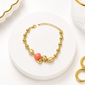 Pulsera de piedra dorada y naranja Oro Laminado 18k
