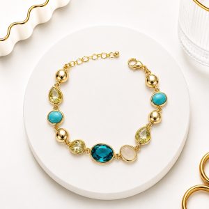 Pulsera de Circon turquesa Oro Laminado 18k