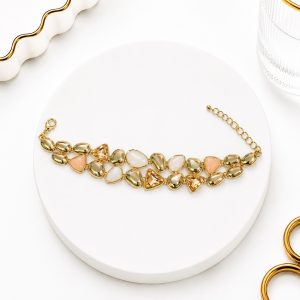 Pulsera doble circón y piedra ojo de gato Oro Laminado 18k