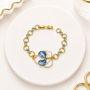 Pulsera  de Flor Color Celeste  Oro Laminado 18k