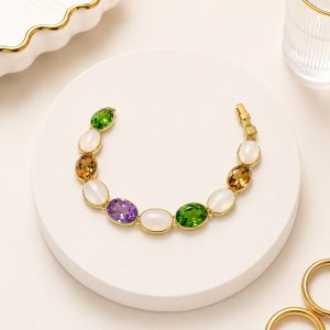 Pulsera  de Circones  de Colores  Ovalados Oro Laminado 18k