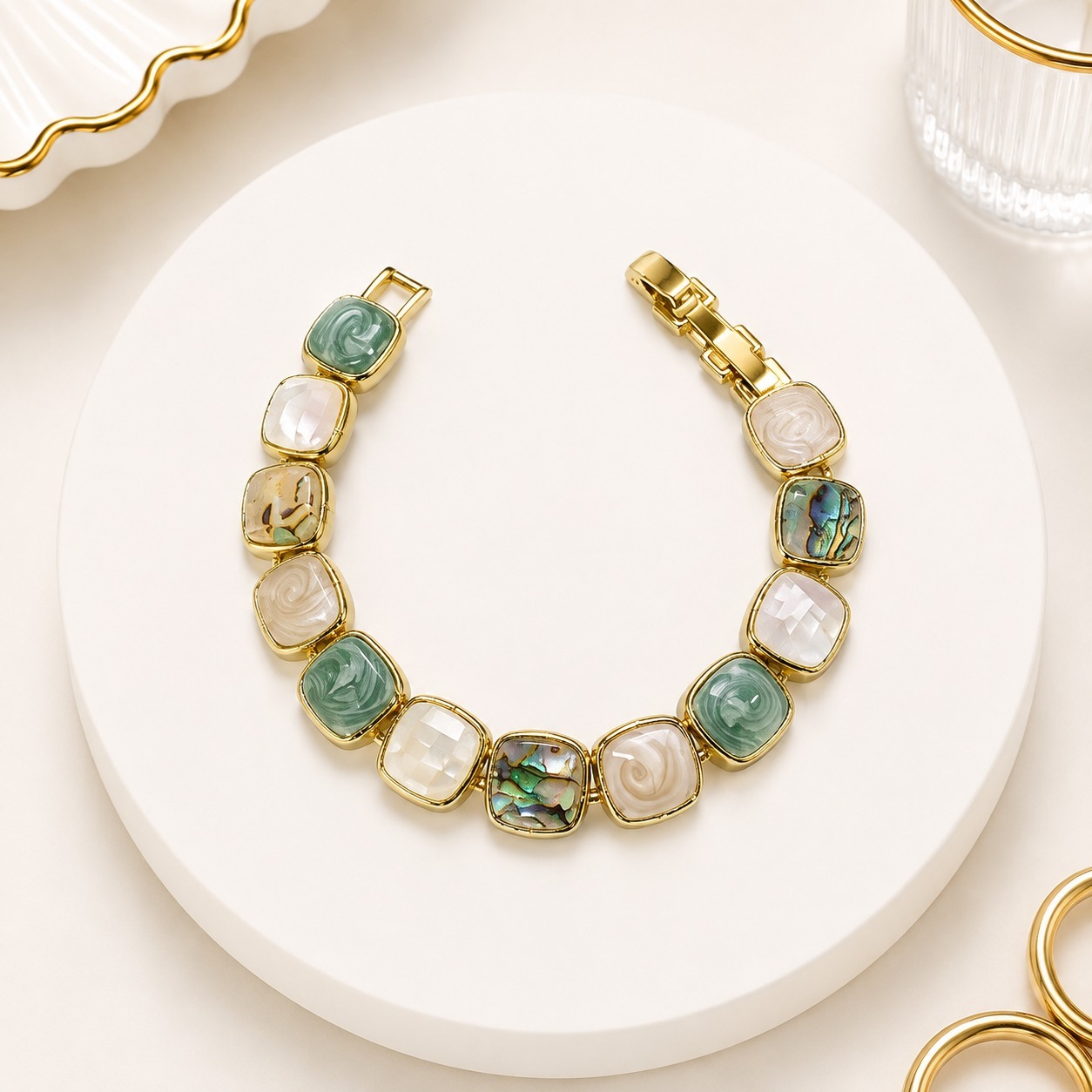 Pulsera con piedras nacaradas varios colores Oro Laminado 18k